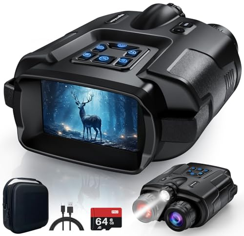 Haokoo Jumelles Numériques de Vision Nocturne Infrarouge 4K, Écran HD 3,3, Vision Jusqu’à 600m, Zoom Numérique 8X, Batterie 5000mAh, IP65, Carte 64GB pour Chasse Nocturne et Observation Animale