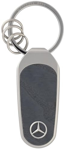 Mercedes-Benz Schlüsselanhänger mit Holz-Zierteil, Unisex, Anthrazit/Silber, Edelstahl mit Eschenholz-Einleger, Mercedes Stern Design, 13,7 cm