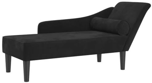 Mhdvray Chaiselongue Schwarz Samt 141 x 55,5 x 66,5 cm mit Kissen, Holzrahmen, Modernes Design, Robust & Bequem als Sonnenliege Relaxliege für Wohnzimmer Balkon Garten