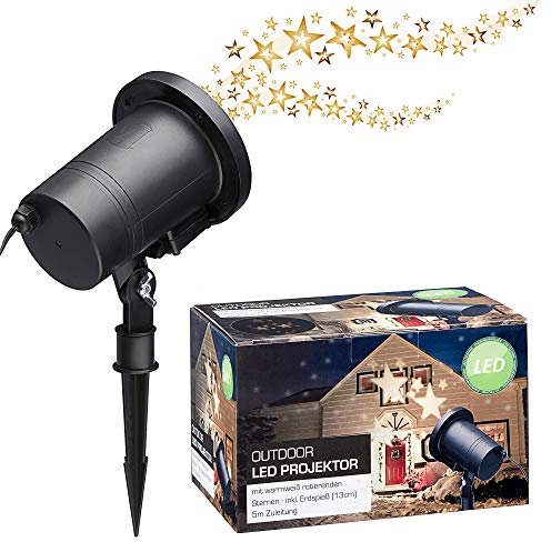 LED Projektor mit rotierenden Sternen, inkl. Erdspieß, 13 cm, warmweiß, schwarz, OUTDOOR Sternenhimmel Beamer Gartenbeleuchtung