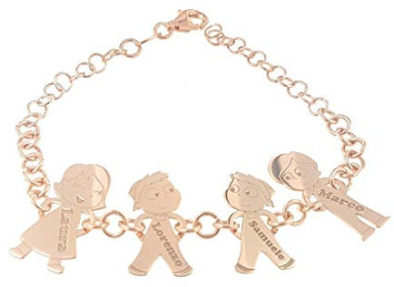 Bracciale personalizzato con 4 soggetti della tua Famiglia con incisione omaggio di nomi o iniziali, in argento 925.