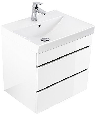 emotion | Waschbecken mit Unterschrank in Weiß Hochglanz | Made in Germany | B60,1 x H58,4 x T47 cm | Waschtischunterschrank mit Zwei Schubladen | Mineralgussbecken für designvolle Badezimmer