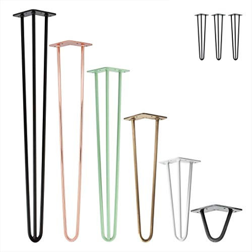 Natural Goods Berlin 3X Hairpin Leg Tischbeine |12mm Stahl | viele Farben | alle Größen | 10cm/2 Streben (Schwarz)