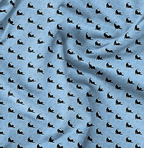 Soimoi Blau Baumwoll-Popeline Stoff Fisch & Katze Tier Stoff Meterware 56 Zoll breit