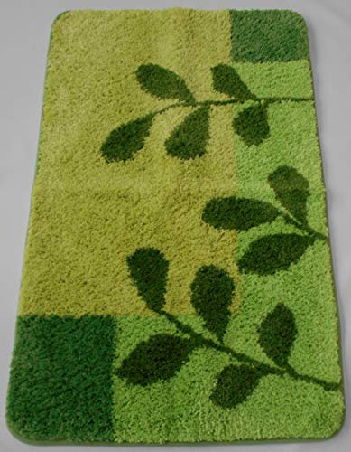 MB Warenhandel24 Badematte Badvorleger Badteppich Designer Grafik oder Farbverlauf Uni einfarbig 4 Größen 2 Varianten (Teppich Leaves Grün, ca. 60x100 cm)
