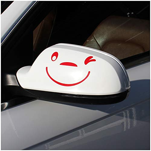 Smile Gesicht Aufkleber 2er Set für Außenspiegel Auto Autoaufkleber für Spiegel (K041 Karminrot)