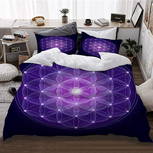 HATESAH Bedding Bettwäsche,Blume des Lebens mit Sternen Spirituelles Symbol Heilige Geometrie Antike,Bettwäsche 135x200cm,Kopfkissenbezug 2(50x80cm)