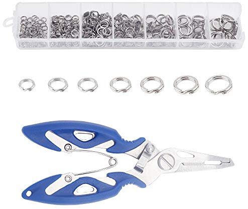 SUPERFINDINGS Ca. 382pcs 7 Größen Edelstahl Angeln Split Ringe Double Snap Loop Köderverbinder Mit Angelzange Für Salzwasser Süßwasserfischen