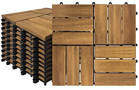 HENGMEI Holz Terrassenfliesen 30x30 cm mit Klicksystem und Drainagesystem - 11er Set für 1 m² Holzfliesen, Wetterfest und Pflegeleicht