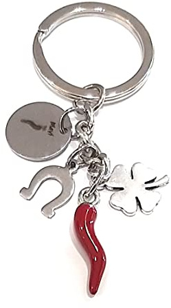 Mavijewel Portachiavi Uomo Donna in Acciaio con Pendente Corno Portafortuna Personalizzato Scritta/Corna/Zampa/Albero/Mano di Fatima/Civetta/spedizione Gratis