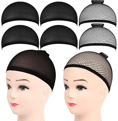 FANDAMEI 6 Stücke Wig Caps Nylon, Haarnetz für Perücke Kappen Perückenkappe Unterziehhaube Dehnbare Elastische Atmungsaktive Perückennetz, 2 Schwarze Haarnetz und 4 Perückenkappe