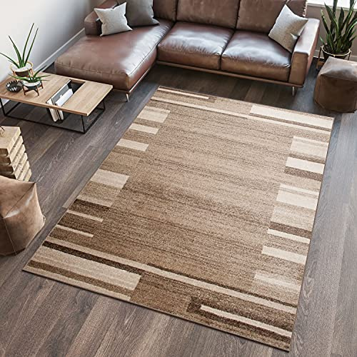 TAPISO Sari Teppich Kurzflor Dunkelbeige Creme Vierecke 60 x 100 cm | Modern Design Meliert Verwischt Pflegeleicht Wohnzimmer Schlafzimmer OEKO-TEX