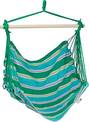 Trendyshop365 Hängesessel Hängestuhl Hängesitz Hänge-Schaukel Sitz bis 120 kg Belastbar Indoor Outdoor (grün-blau)