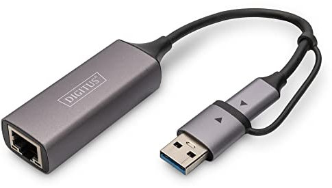DIGITUS USB Netzwerk-Adapter - 2.5 Gbit/s - RJ45 zu USB 3.1 - inkl. Typ-A Adapter - Full-Duplex - Auto MDI-X - Grau