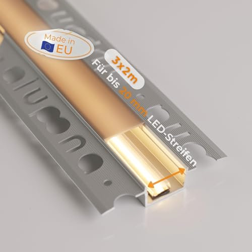 Alupona 3x Kizar20 LED Trockenbauprofil I 3 x 2 m I Langlebige Aluminium Profilleiste für LED Streifen bis 2 cm Breite I Perfekt für 12,5 mm Rigipsplatten I Trockenbauschiene + schwarze Abdeckung