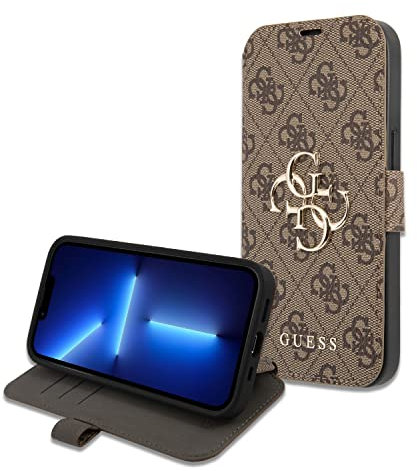Guess Schutzhülle für iPhone 13, Metall, Logo, Book-Case, 4G, Braun