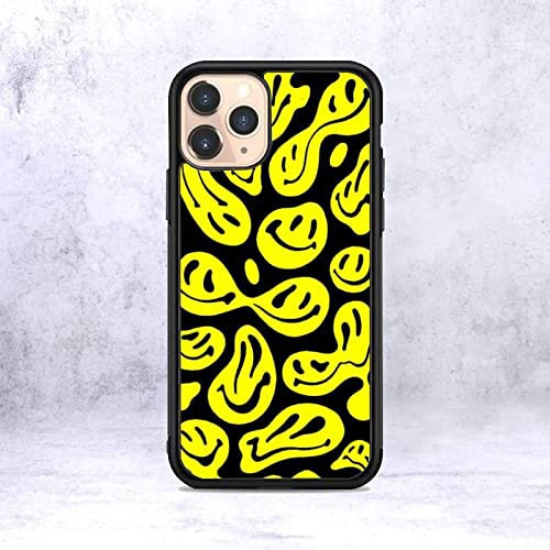 Multi-color funny melting trippy smiley face Phone Case for iPhone 12 Mini 11 pro 13 Max X XR 6 7 8 Plus SE20 Soft TPU Silicon Clear Pattern Cover,Yellow black smiley,for iphone 12