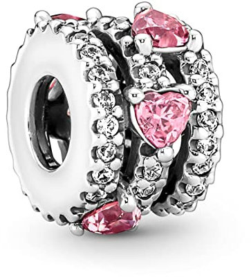 LaMenars Ciondolo Zircone Rosa per Braccialetti Ciondoli con Perline in Argento Sterling 925 con Cubico Buon Compleanno Anniversario Gioielli Regali per Donne Ragazze Moglie