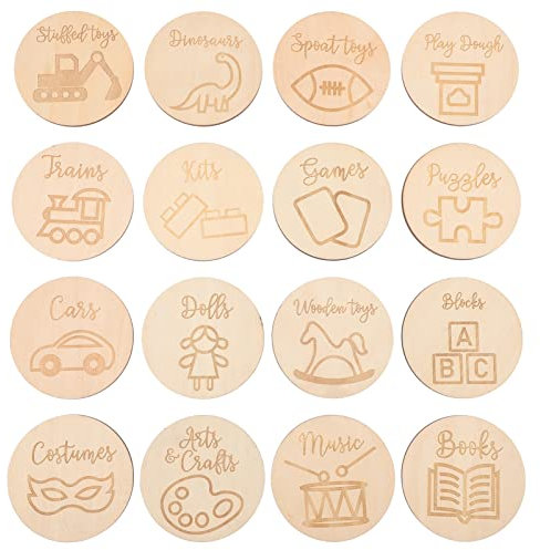 jojofuny Runder Hölzerner Kreisanhänger Babyholzkreise 16Pcs Holzschilds mit Mustern Holzscheiben Ornament für S?uglinge Baby Spielzeug Kindergartendekoration Leere Holzscheiben