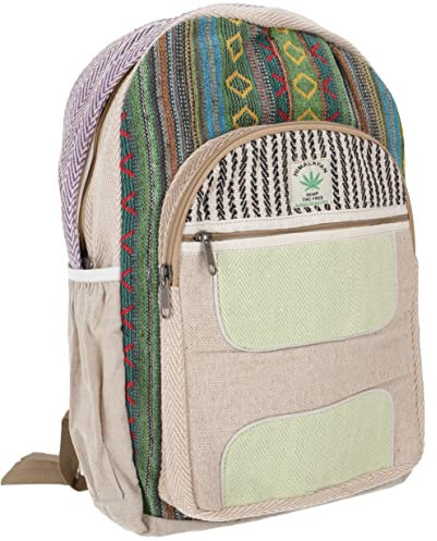 GURU SHOP Ethno Hanf Rucksack - Grün, Unisex - Erwachsene, 40x30x20 cm