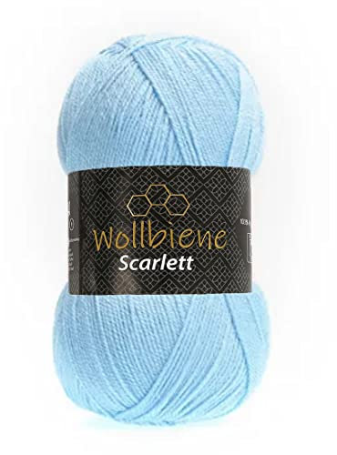 Wollbiene Scarlett Wolle 100g Strickwolle 100 Gramm Wolle zum Stricken und Häkeln Babywolle türkische Wolle (hellblau 26)