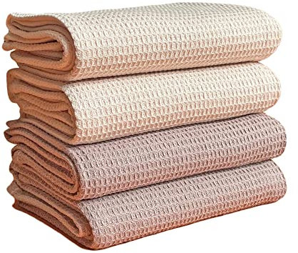 Comfisoft Küchenhandtücher Geschirrtücher 4er Set 100% Baumwolle Waffeltücher Geschirrhandtücher Geschirrtuch Putzlappen Küchentücher mit Aufhängeschlaufe (Creme & Beige, 35x35cm)