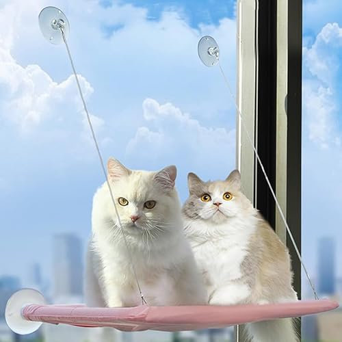 Cat Hammock Perch Bed - Durable Heavy Duty Suction Cups Resting Sunny Window Seat for Indoor Cats Sleeping - Holds Up to 30lbs (Pink)