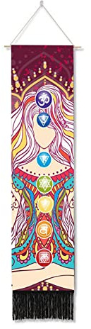 Ricemru Schmal Wandteppich Sieben Chakra Wandbehang Meditation Yoga Chakren Bunt Indischer Hippie Mandala Wandtuch Psychedelic Trippy Wanddeko Tapestry Wandkunst Deko