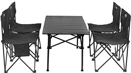 Rainberg Foldable Camping Table Set with 4 Chair, Outdoor Indoor Use for BBQ, Picnic, Garden Parties, Foldable Portable Design. (Table with 4 Chairs, Black)