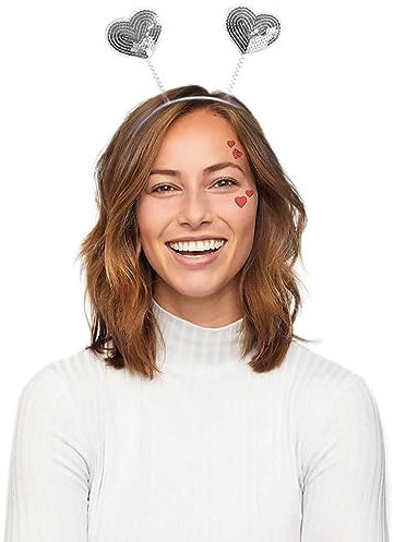 Goldschmidt Haarreif mit Herzchen-Fühlern | Herz Tiara Kopfschmuck Fasching | Karneval Liebe (silber-weiß)