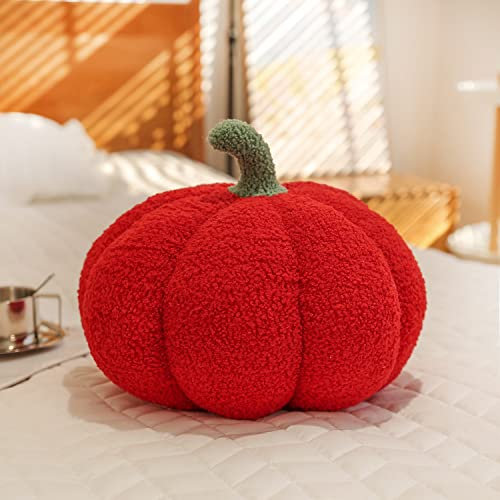 LOMTRATS Dekoratives Kürbis-Wurfkissen für Halloween oder Thanksgiving, Plüsch-Kürbis-förmiges Kissen für Party, Heimdekoration, Kürbiskissen, Kugelkissen, Kissen (rot, 30 cm)