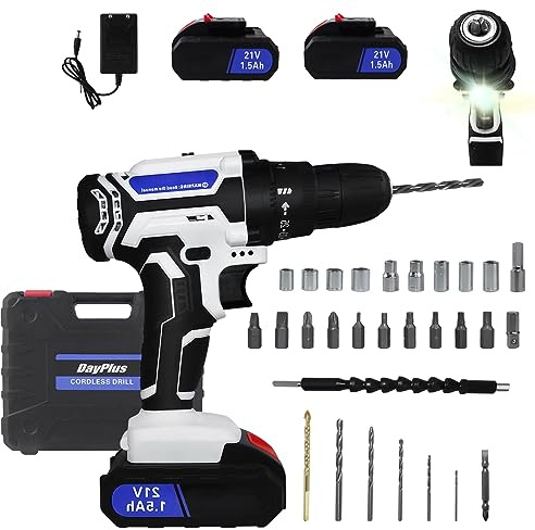 Qimu Akku-Bohrschrauber 21V Akkuschrauber Set mit 1500mAh Akku, 45 N.m Max akku bohrmaschine, 2-Gang, Drehmoment auf 25+1 Stufen, Akku Bohrmaschine Schrauber mit 26tlg Zubehör, LED Arbeitslicht