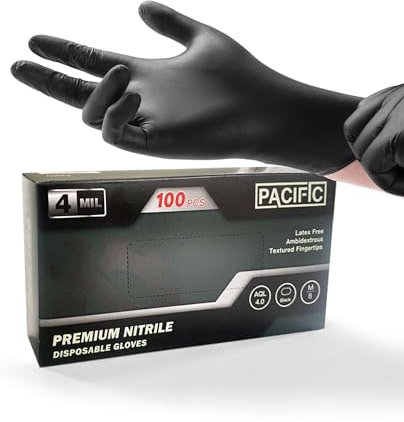 PACIFIC Guanti Monouso Nitrile Nero - Senza Polvere - Arancione-guanti per Medici, Centri Estetici, Alimentare, Laboratorio e Industria, 100pz, EN 374, M