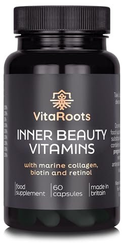 Inner Beauty Vitamins™ with Halal Marine Collagen, Biotin, Hyaluronic Acid & Vitamin D3 | All-in-One Hair, Skin & Nails Supplement | Women & Men | Clean, Ethical Formula | New & Improved by Vitaroots®