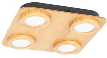 Lucande LED Deckenlampe dimmbar über Wandschalter, Deckenleuchte Holz 24W warmweiß 3000K Wohnzimmerlampe Esszimmer