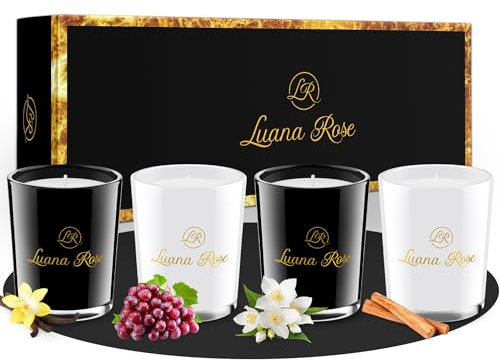 Luana Rose Duftkerzen Geschenkset - 4x70g, Langanhaltender Duft, 100% Natürliche Sojawachs mit Ätherischen Ölen - Hochwertige Geschenke für Frauen, Aromatherapie Kerze - Scented Candle Set