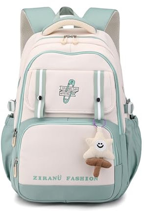 Myyunhx Rucksack für Mädchen Leichtes Gewicht Großer Kapazität Mädchen Rucksack Kawaii Schultasche für Mädchen Netter primärer Mittelschule Rucksack für Kinder mit Plüschsternanhänger (Grün)