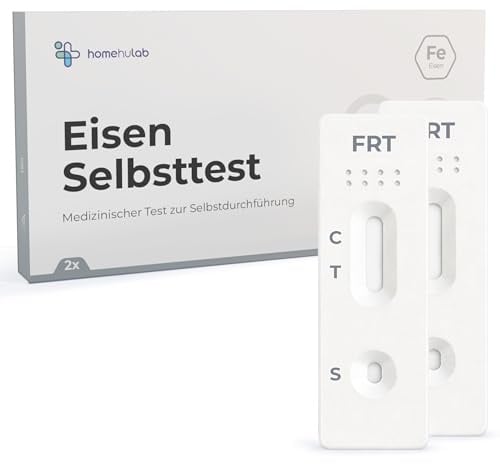 Homehulab 2x Eisenwert Selbsttest doppelter Eisenmangel Test für zuhause zur Feststellung eines Eisen Mangels bei Symptomen wie Kopfschmerzen, Müdigkeit oder Haarausfall - Ergebnis in 5 Minuten