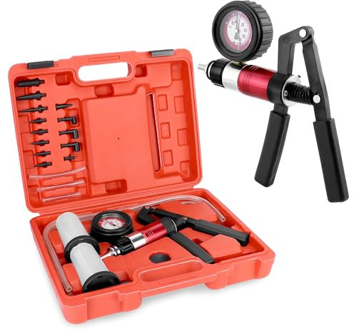 QWORK® Kit de Purga de Frenos de Vacío con Bomba de Vacío, Manómetro y Adaptadores Universales - para Automóviles, Camiones y Motocicletas