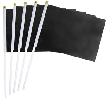Hrlace Mini Flagge 14x21cm kleine Handflagge Solide DIY Graffiti Banner Schiedsrichter Flagge Hand Flaggen für Sportveranstaltungen Feierlichkeiten Party Indoor Outdoor Dekoration Schwarz 50 Stück