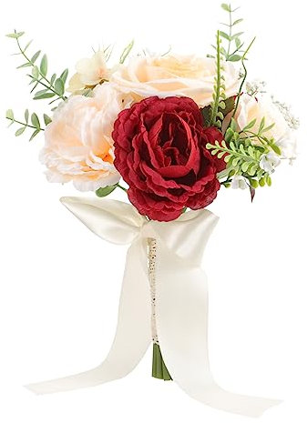 CORHAD Künstlicher Brautstrauß Aus Rosen Lebensechte Blumenarrangements Rote Handblumen Für Hochzeiten Dekoration Für Feiern Kirchen Hochwertige Kunstblumen Mit Natürlichem Aussehen