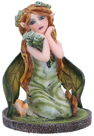 Nemesis Now Kristallfee Kleeblatt-Figur, 9 cm, Kunstharz, grün, Naturfee mit Kristallen, kniende Fee mit Blättern für Flügel, Feengeschenk, gegossen aus feinstem Harz, fachmännisch handbemalt