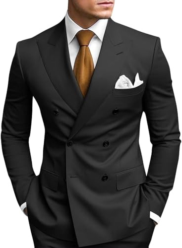 HANBANGWEI 2 Piece Double Breasted Suit Men Slim Fit Mens Double Breasted Blazer Pants Sets Wedding Prom Homecoming Suit