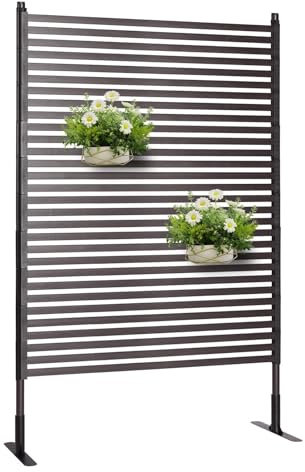 Lalahoni Brise-vue extérieur en métal pour extérieur, terrasse - Autoportant - 1,1 m l x 1,8 m H - Panneaux avec support - Marron foncé