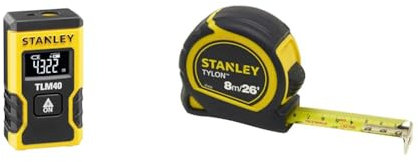 STANLEY Pocket Laser Distance Measure 12M (TLM40) STHT77666-0, Black+yellow & Tylon 8m/26ft Pocket Tape Yellow/Black, 0-30-656