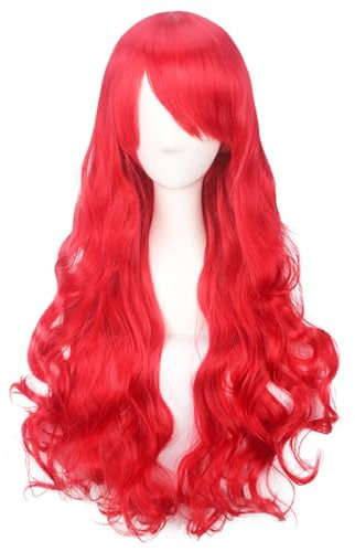 Gewellt Perücke Rot, Perücke Damen Rot, Lange Gewellt Perücke, Cosplay Perücke, Kunsthaar Wig Synthetische Perücke für Alltag Party Halloween Karneval Fasching Weihnachten