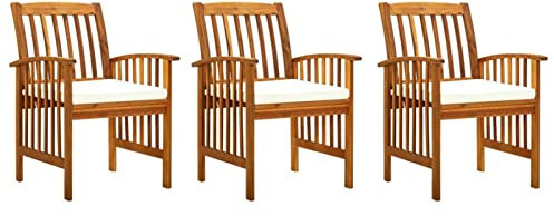 ShGaxin Garten-Essstühle 3 STK Gartenstühle, Gartensessel, Garden Chair, Balkonstühle, mit Kissen Massivholz Akazie
