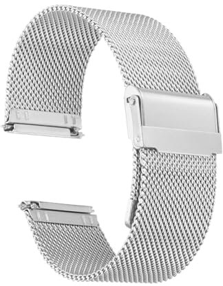 QUARKZMAN Uhrenarmband Mesh Edelstahl 24 mm Ersatz Metall Armband Edelstahlarmband mit Schnellverschluss Uhrenarmbänder Ersatzband Verstellbarer Gütelschnalle für Damen Herren, Silber