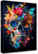 Wooden Framed Canvas Wall Art Colorful Chrysanthemum Flowers and Skull Painting on Canvas Print Poster Butterflies Skeleton Black Picture for Living Room Home Office Corridor Bar Wall Decor 40x60cm