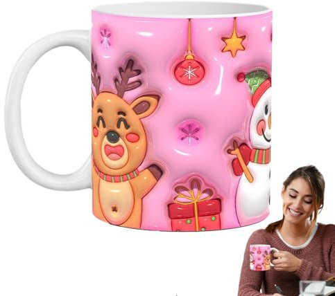 Tazas de Navidad a granel, tazas de cerámica de Navidad 3D, tazas de Navidad, tazas de Papá Noel, accesorios de Navidad para amigos, familia, café caliente, té frío